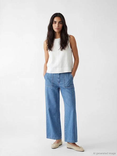 LCW Jeans İndigo Wideleg Kadın Jean Pantolon ürün görseli 1