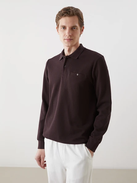 LCWAIKIKI Classic Mürdüm Polo Yaka Uzun Kollu Erkek Sweatshirt ürün görseli 1