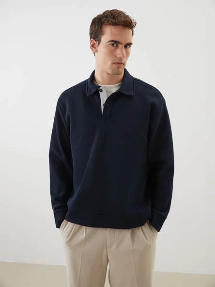 LCW Vision Lacivert Polo Yaka Erkek Sweatshirt ürün görseli 1