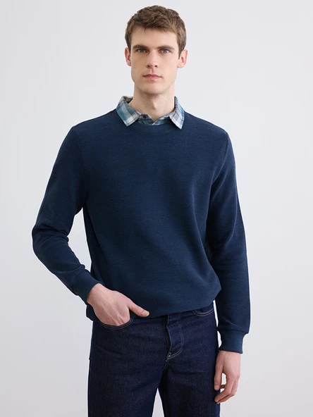 LCWAIKIKI Classic Lacivert Gömlek Yaka Erkek Sweatshirt ürün görseli 1