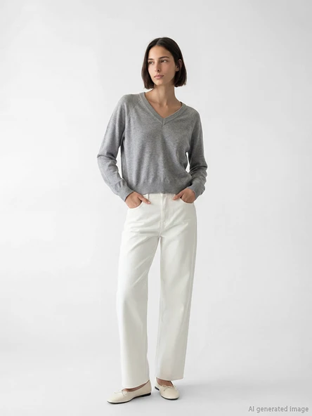 LCW Jeans Beyaz Straight Fit Kadın Jean Pantolon ürün görseli 1