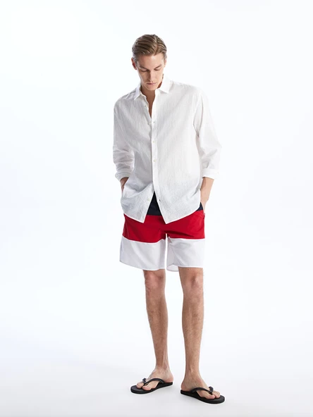 LCW SWIMWEAR Lacivert Kısa Boy Renk Bloklu Erkek Deniz Şortu ürün görseli 1