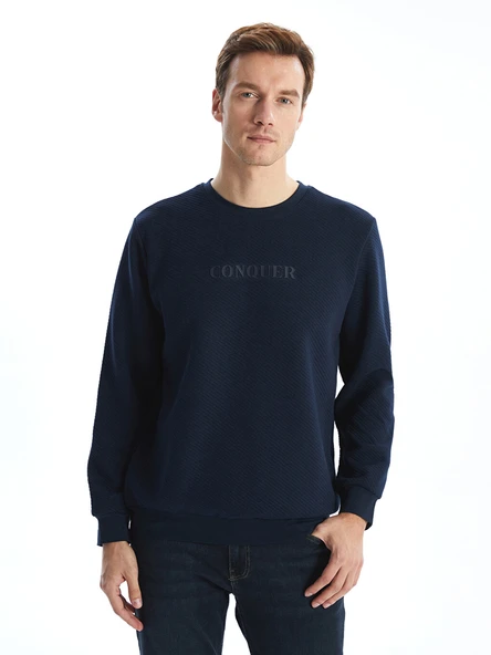 LCWAIKIKI Classic Lacivert Bisiklet Yaka Uzun Kollu Baskılı Erkek Sweatshirt ürün görseli 1