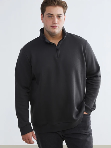LCWAIKIKI Classic Antrasit Büyük Beden Dik Yaka Erkek Sweatshirt ürün görseli 1