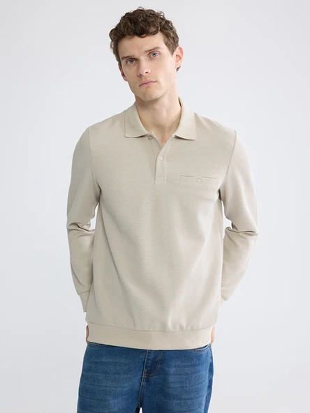 LCWAIKIKI Classic Bej Polo Yaka Erkek Sweatshirt ürün görseli 1