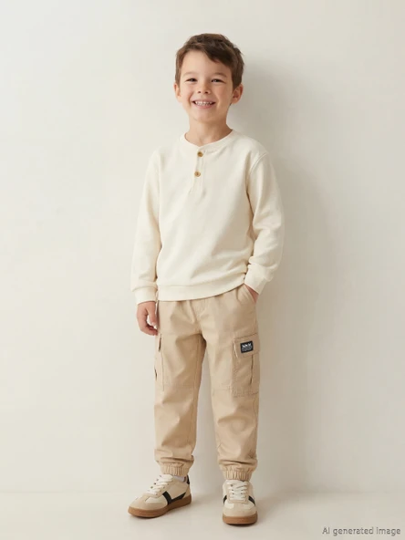 LCW Kids Bej Beli Lastikli Erkek Çocuk Jogger Pantolon ürün görseli 1