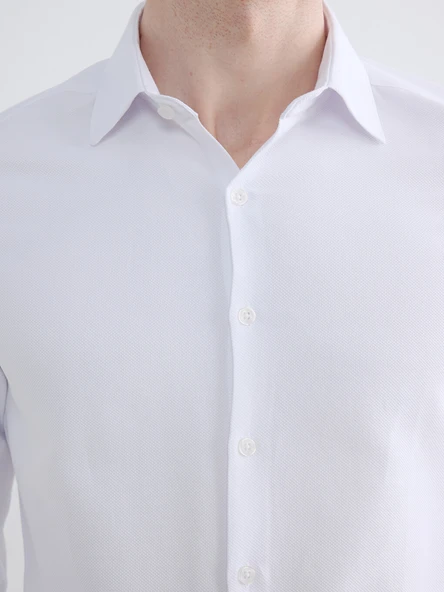 LCW BUSINESS Beyaz Slim Fit Armürlü Erkek Basic Gömlek - Resim 3