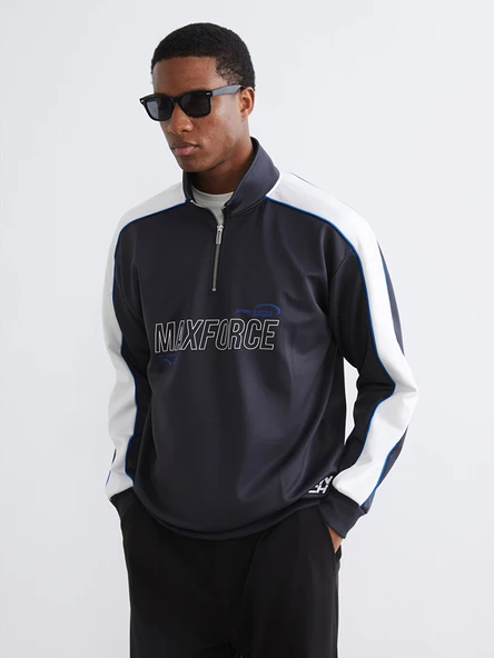 LC WAIKIKI Antrasit Dik Yaka Baskılı Erkek Sweatshirt ürün görseli 1