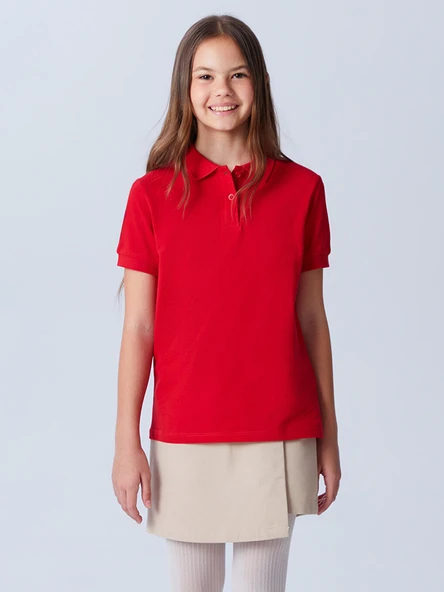 LCW Kids Kırmızı Polo Yaka Kız Çocuk Tişört ürün görseli 1