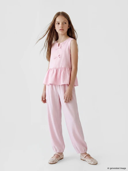 LCW Kids Pembe Beli Lastikli Kız Çocuk Jogger Pantolon ürün görseli 1