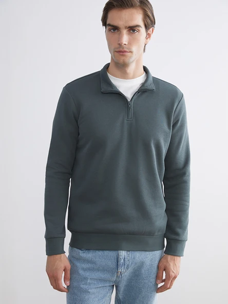 LCWAIKIKI Classic Yeşil Dik Yaka Uzun Kollu Erkek Kalın Sweatshirt ürün görseli 1