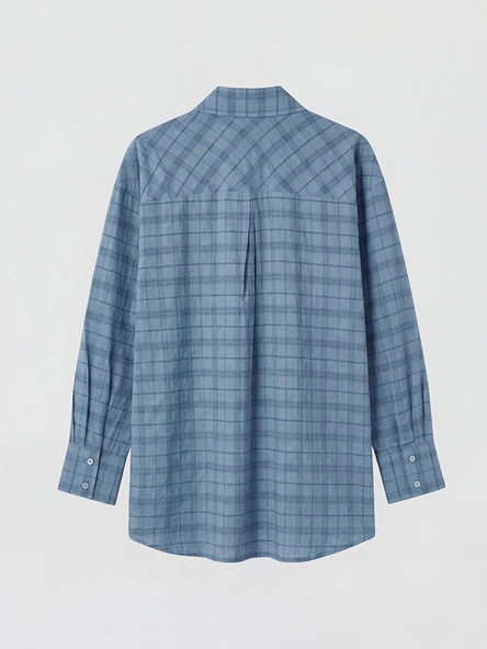 LCW Modest Mavi Ekose Oversize Kadın Gömlek - Resim 4