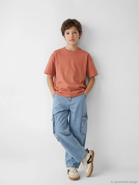 LCW Kids İndigo Regular Fit Erkek Çocuk Kargo Jean Pantolon ürün görseli 1