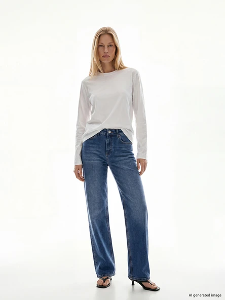 LCW Jeans İndigo Yüksek Bel Wideleg Kadın Jean Pantolon ürün görseli 1
