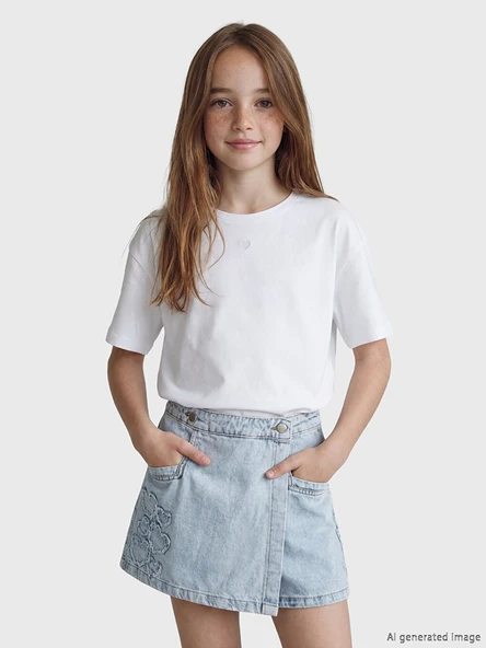 LCW Kids Beyaz Bisiklet Yaka Kız Çocuk Tişört ürün görseli 1
