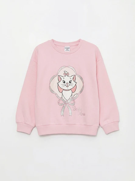 LCW Kids Pembe Bisiklet Yaka Marie Baskılı Kız Bebek Kalın Sweatshirt ürün görseli 1