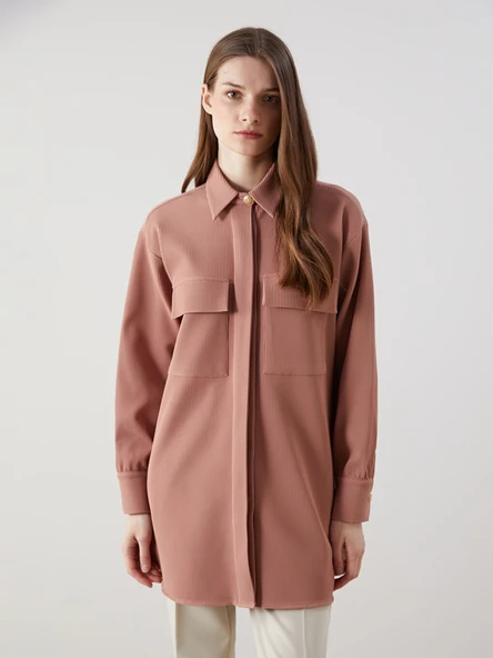 LCW Modest Pembe Dokulu Oversize Kadın Gömlek Tunik ürün görseli 1
