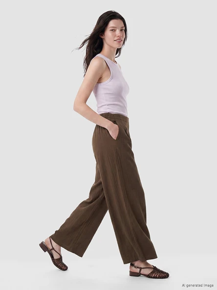 LCW Comfort Kahverengi Beli Lastikli Kadın Pileli Pantolon ürün görseli 1