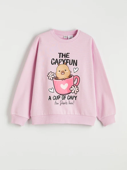 LCW Kids Lila Capyfun Baskılı Kız Çocuk Kalın Sweatshirt ürün görseli 1