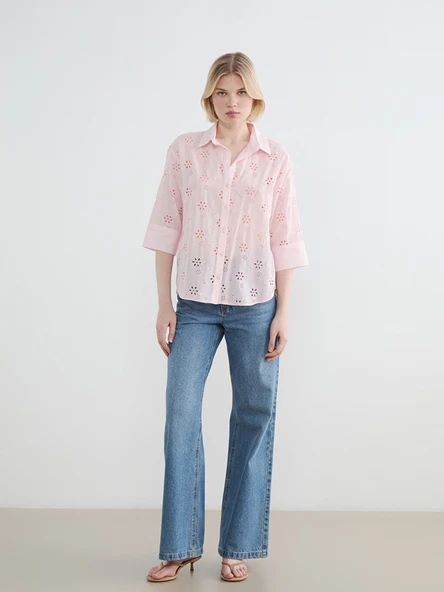 LCW Vision Pembe Oversize Kadın Gömlek - Resim 2