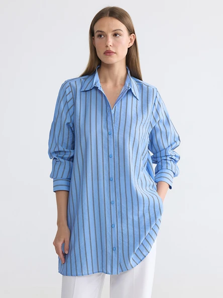 LCW EVERYDAY Mavi Çizgili Oversize Kadın Gömlek Tunik ürün görseli 1