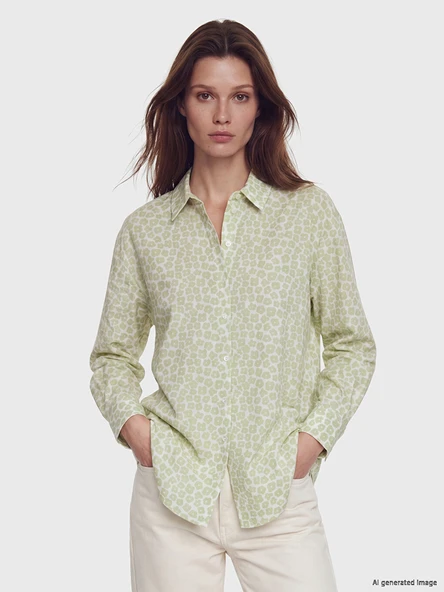 LCW Modest Yeşil Desenli Oversize Kadın Gömlek Tunik ürün görseli 1