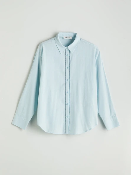 LCW Vision Mavi Oversize Kadın Gömlek - Resim 5