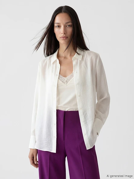 LCWAIKIKI Classic Bej Oversize Kadın Gömlek ürün görseli 1