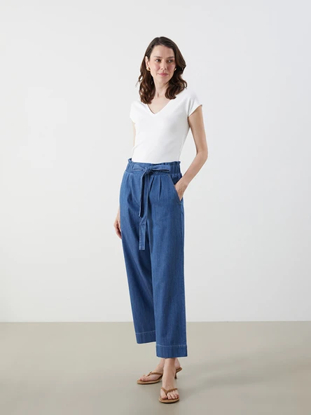 LCW Jeans İndigo Beli Lastikli Straight Fit Kadın Jean Pantolon ürün görseli 1