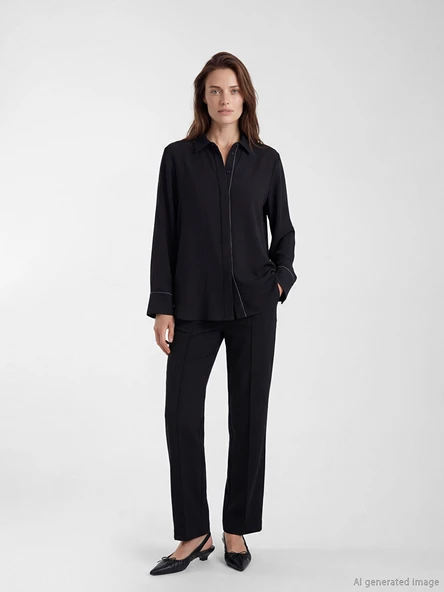 LCW Grace Siyah Regular Fit Kadın Gömlek - Resim 2