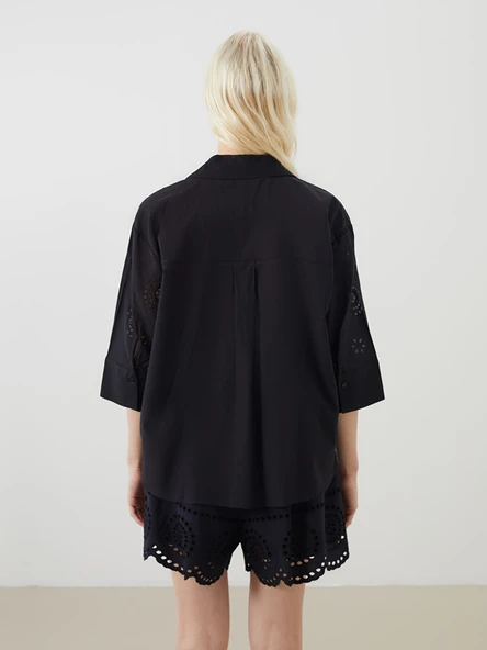 LCW Vision Siyah Oversize Kadın Gömlek - Resim 4