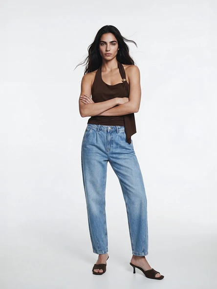 LCW Jeans İndigo Barrel Fit Kadın Jean Pantolon ürün görseli 1