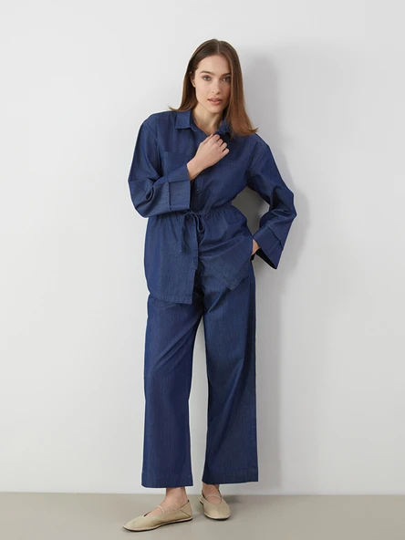 LCW Comfort İndigo Beli Lastikli Wideleg Kadın Jean Pantolon ürün görseli 1