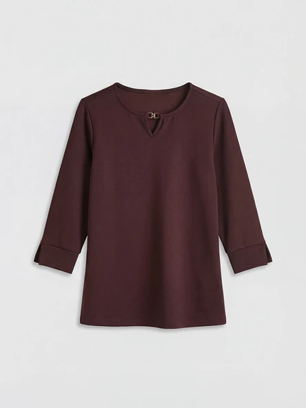 LCW Grace Bordo Bisiklet Yaka Soft Touch Bluz - Resim 2