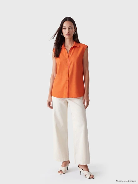 LCW EVERYDAY Turuncu Regular Fit Kadın Gömlek - Resim 3