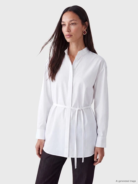 LCW Modest Ekru Beli Kemerli Kadın Gömlek Tunik ürün görseli 1