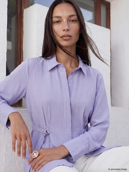LCWAIKIKI Classic Lila Krinkle Kadın Gömlek Tunik ürün görseli 1