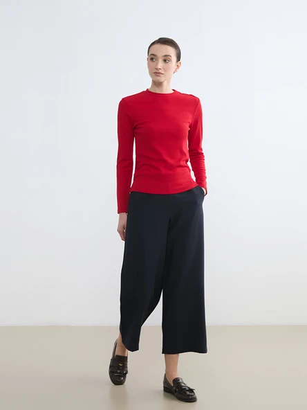 LCW Modest Lacivert Beli Lastikli Geniş Paça Kadın Pantolon ürün görseli 1