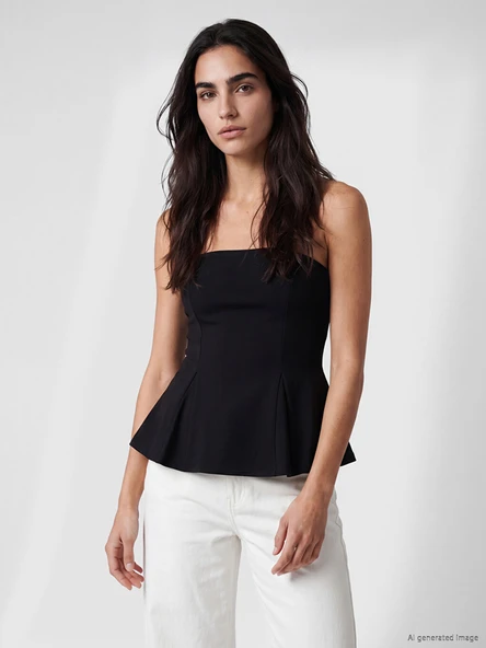 LCW Vision Siyah Straplez Yaka Peplum Korse Bluz ürün görseli 1