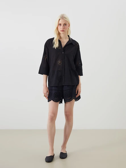 LCW Vision Siyah Oversize Kadın Gömlek - Resim 2