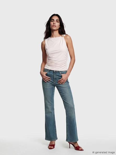 LCW Jeans İndigo Yüksek Bel Flare Kadın Jean Pantolon ürün görseli 1