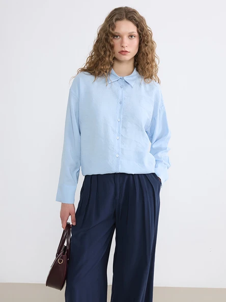 LCW Modest Mavi Oversize Kadın Gömlek Tunik ürün görseli 1