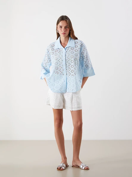 LCW Vision Mavi Oversize Kadın Gömlek - Resim 2