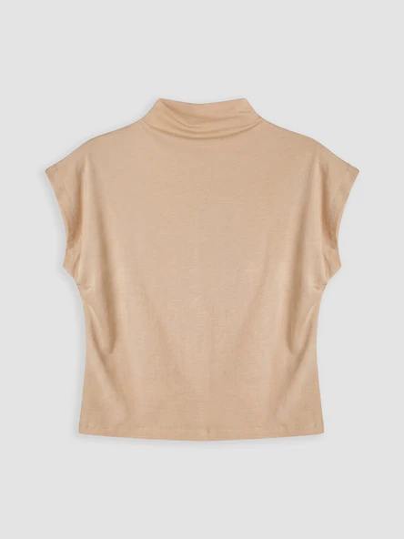 LCW Modest Bej Dik Yaka Bluz - Resim 6