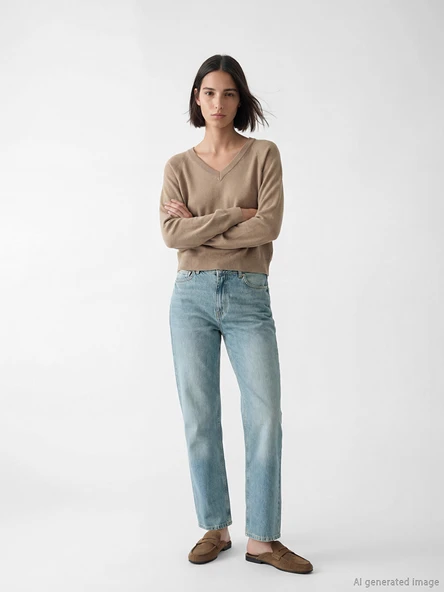 LCW Jeans İndigo Yüksek Bel Straight Fit Kadın Jean Pantolon ürün görseli 1