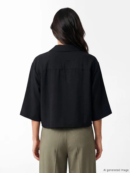 LCW Vision Siyah Oversize Kadın Gömlek - Resim 3