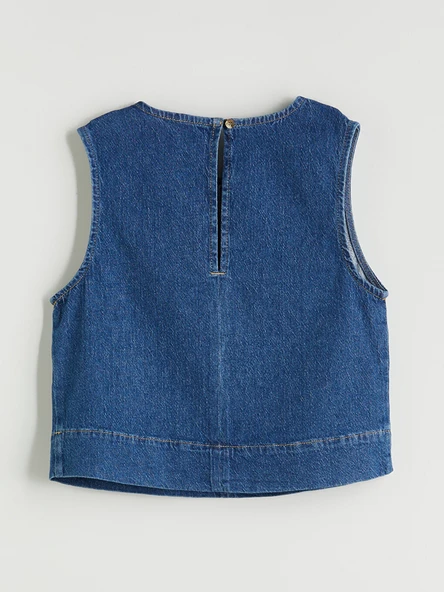 LCW Vision İndigo Bisiklet Yaka Jean Bluz - Resim 7