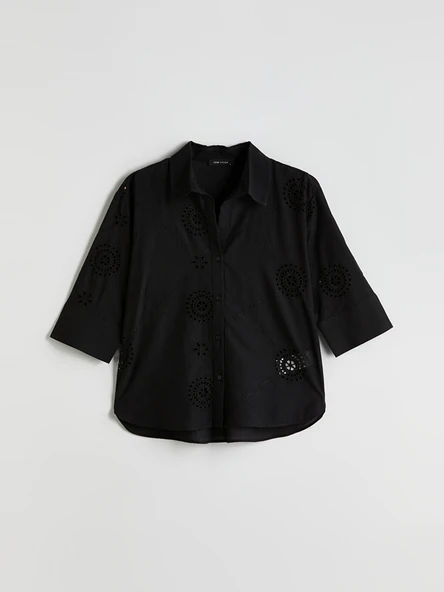 LCW Vision Siyah Oversize Kadın Gömlek - Resim 5