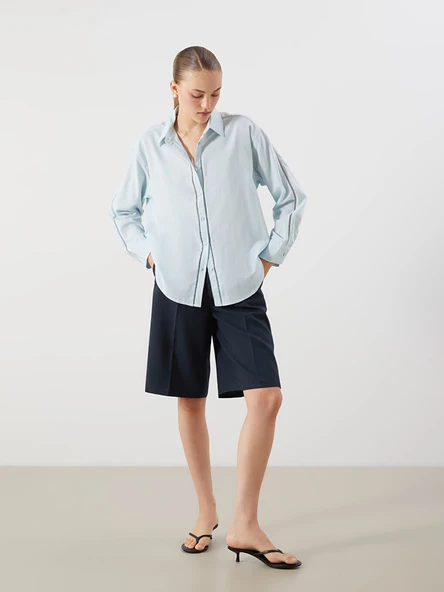 LCW Vision Mavi Oversize Kadın Gömlek - Resim 2