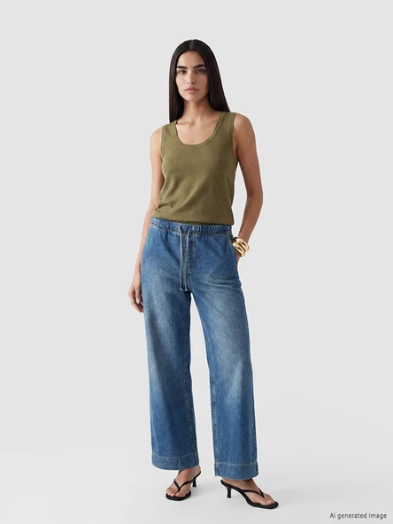 LCW Vision İndigo Beli Lastikli Wideleg Kadın Jean Pantolon ürün görseli 1